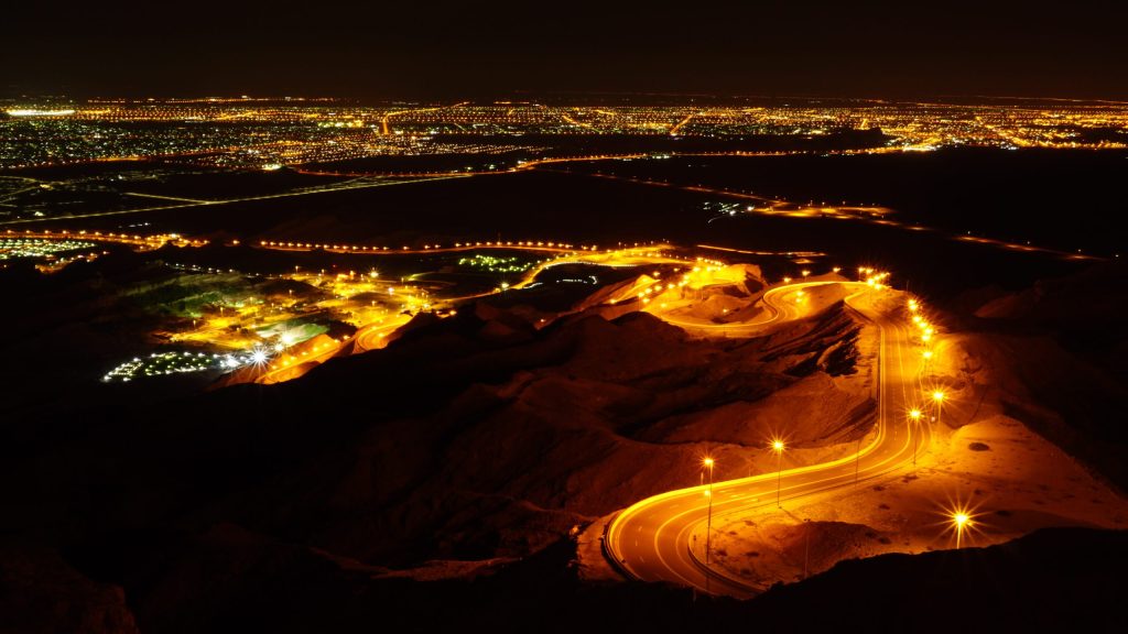 Jebel Hafeet Road at night