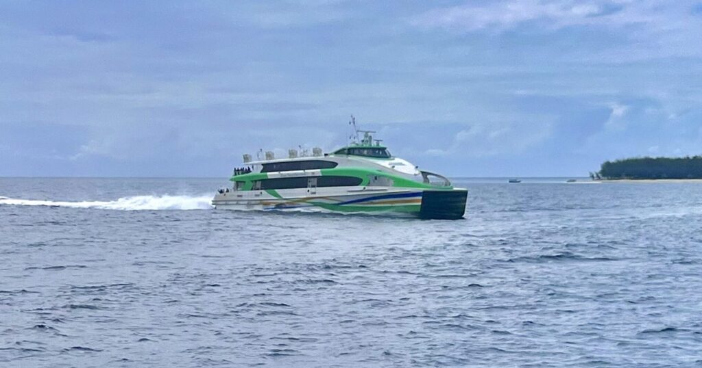 A ferry on the way to Zanzibar. The new ferries are fast and comfortable