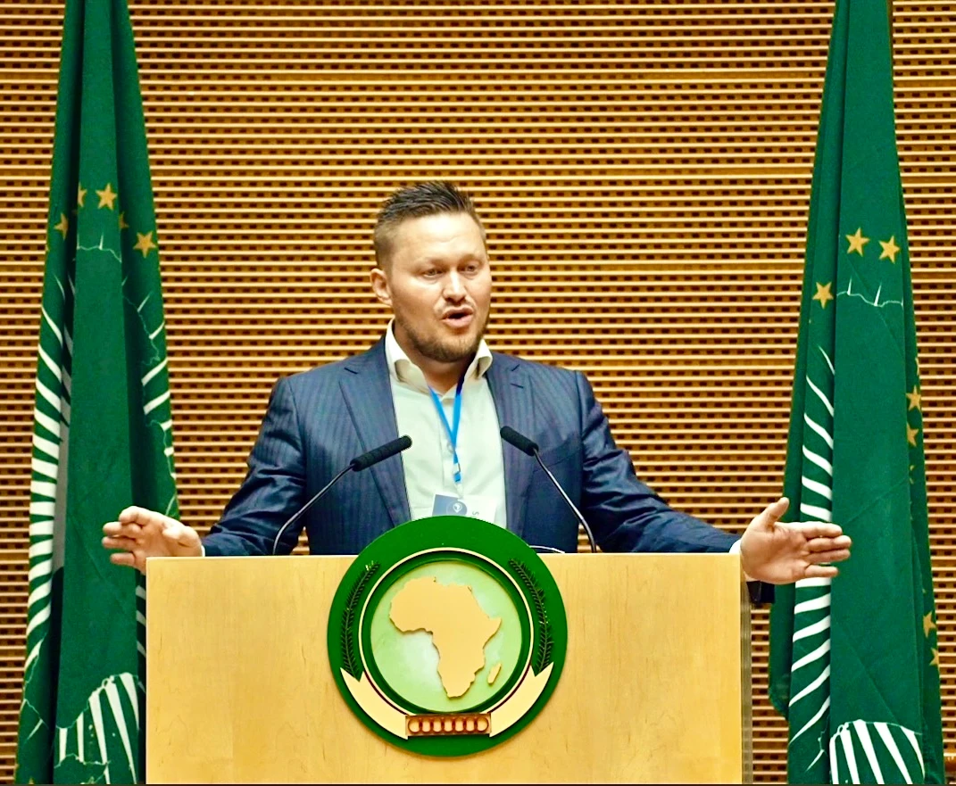 Håvar Bauck delivering a keynote speech at the African Union (AU) Headquarters in Addis Ababa, Ethiopia